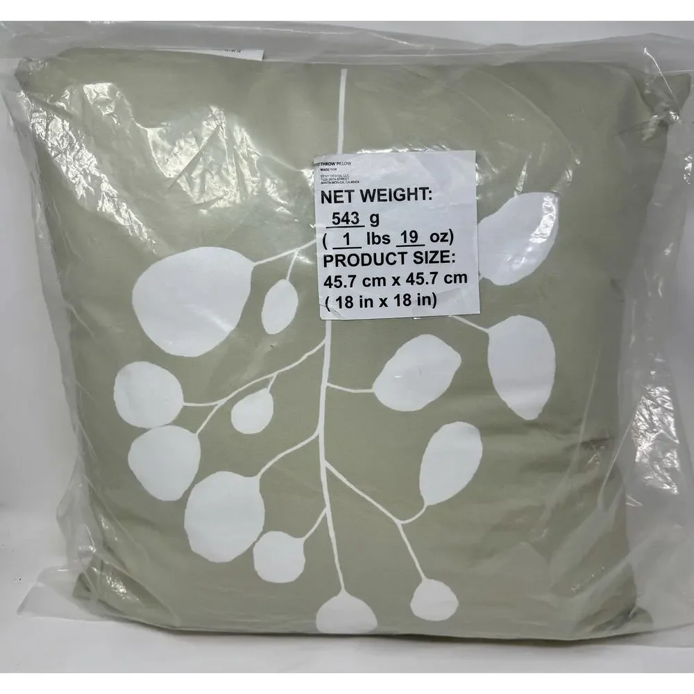 Society6 Contemporary Sage Green Throw Pillow 18x18 White Botanical Design